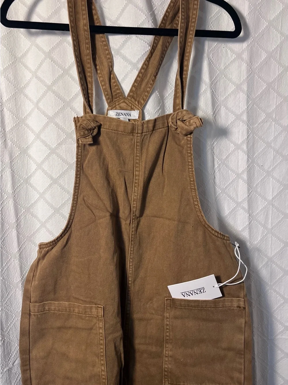 Zenana Outfitters Deep Camel Wide-Leg Women's Overalls knitted strap